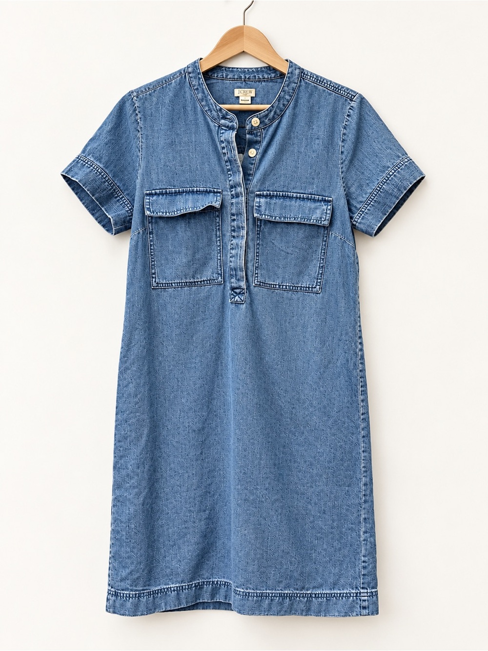 J. Crew Washed Denim Short-Sleeve Shirt Dress - Blue